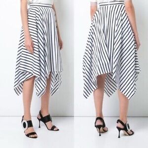 Adam Lippes Stripe Asymmetrical A-line Handkerchief Hem Midi Black Skirt sz 6